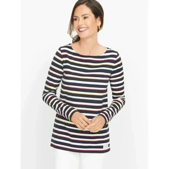 Authentic TALBOTS (1Xp) Women Thick Stretch Comfy Cotton Top‎ Multicolor Stripe - Picture 1 of 7